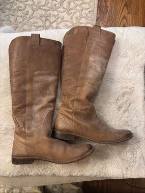 Frye Tall Leather Riding Boots - Tan Brown